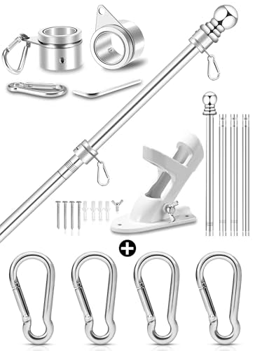 Silver 5 FT Metal Flagpole Kit and 304 Stainless Steel Flagpole Clips R89548