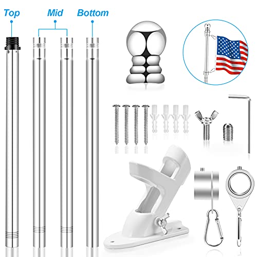 Silver 5 FT Metal Flagpole Kit and 304 Stainless Steel Flagpole Clips R89548