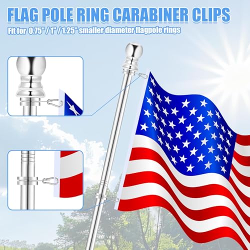 Silver 5 FT Metal Flagpole Kit and 304 Stainless Steel Flagpole Clips R89548