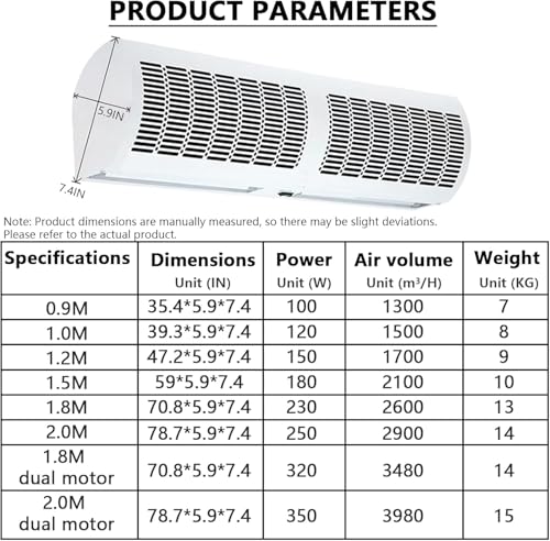 White 150cm Wall-Mounted Air Curtain with Remote Control I4967