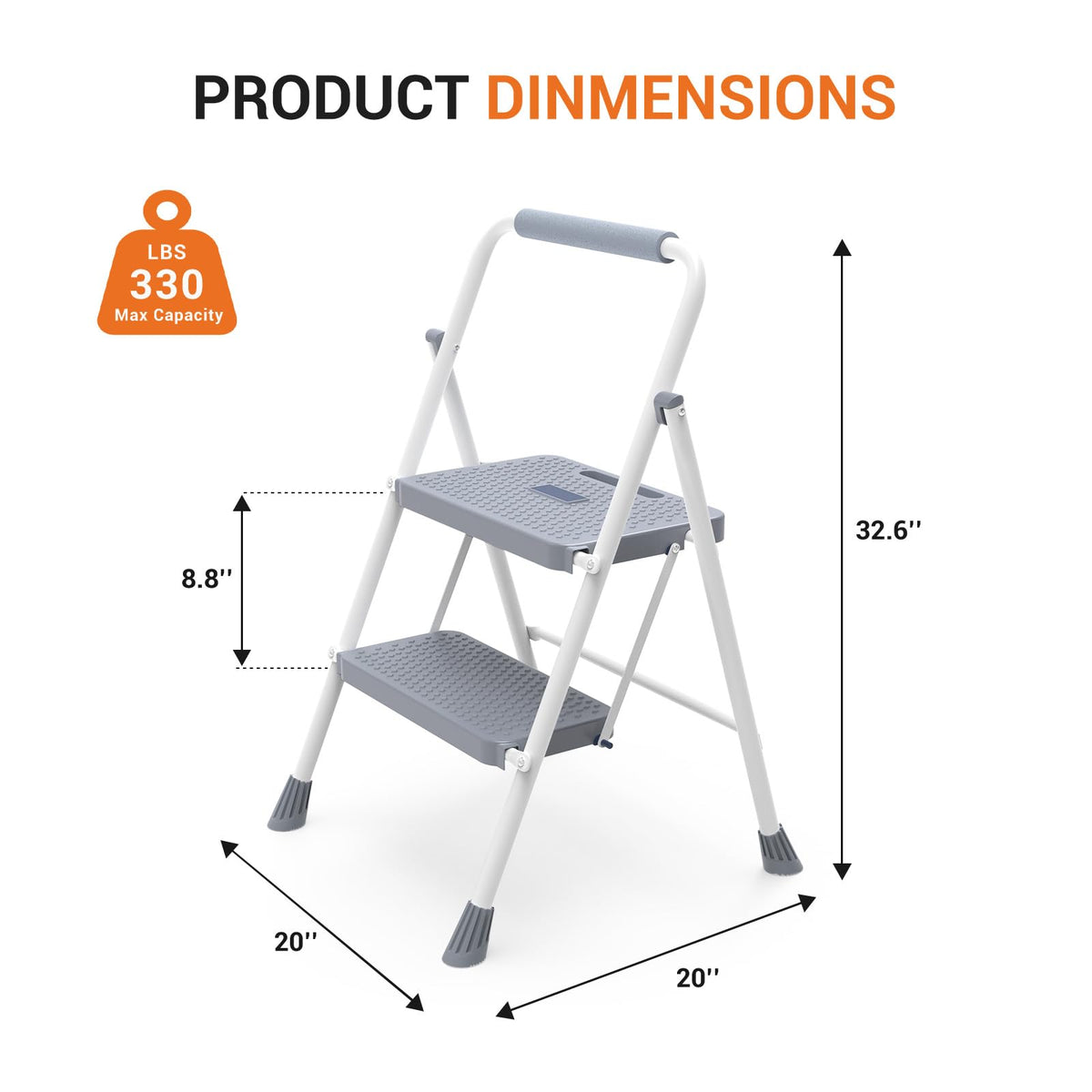 2 Step Ladder 330lbs Capacity Folding Sturdy Step Stool H7376