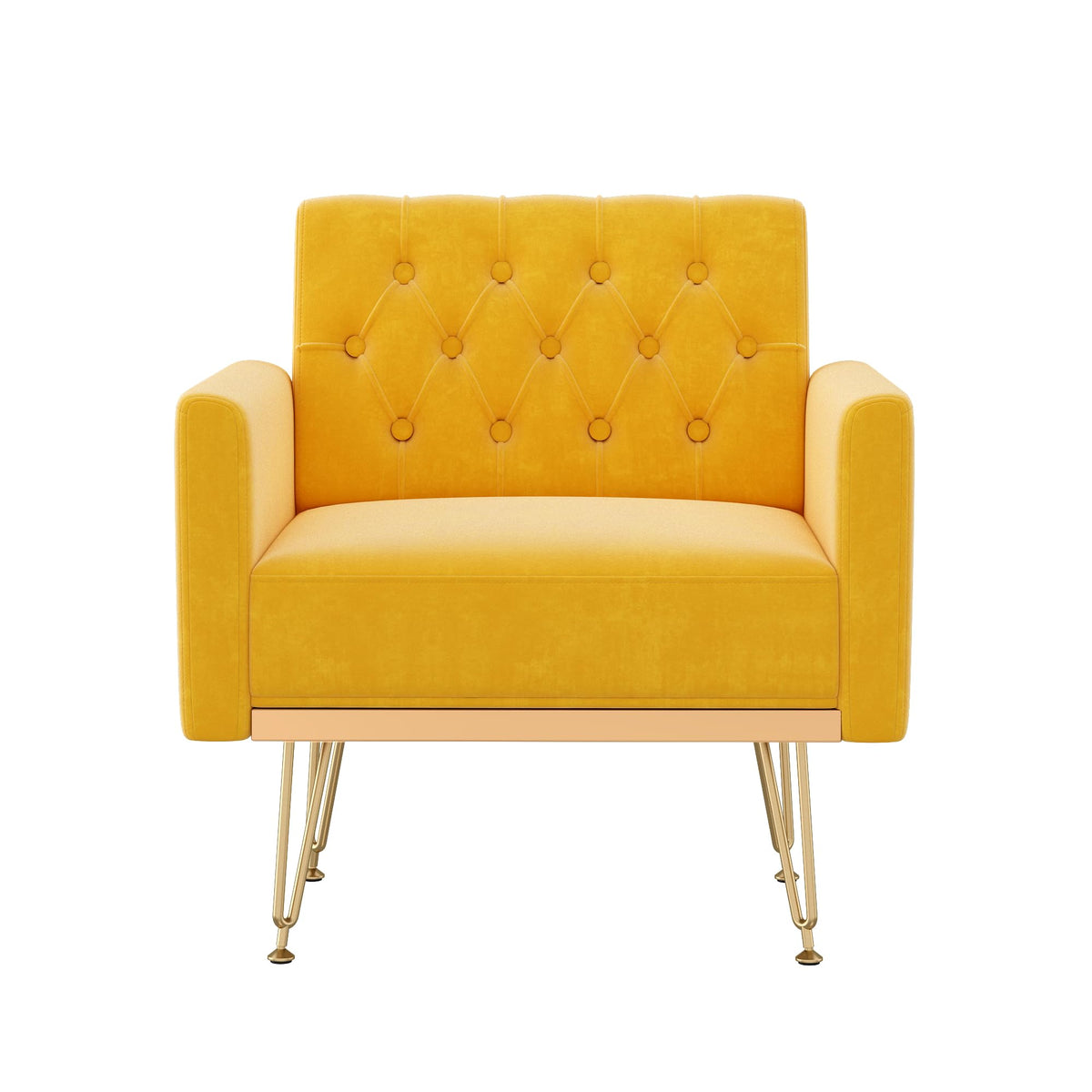 Orange-Yellow Velvet Single Sofa Chair with Gold Metal Legs U6900