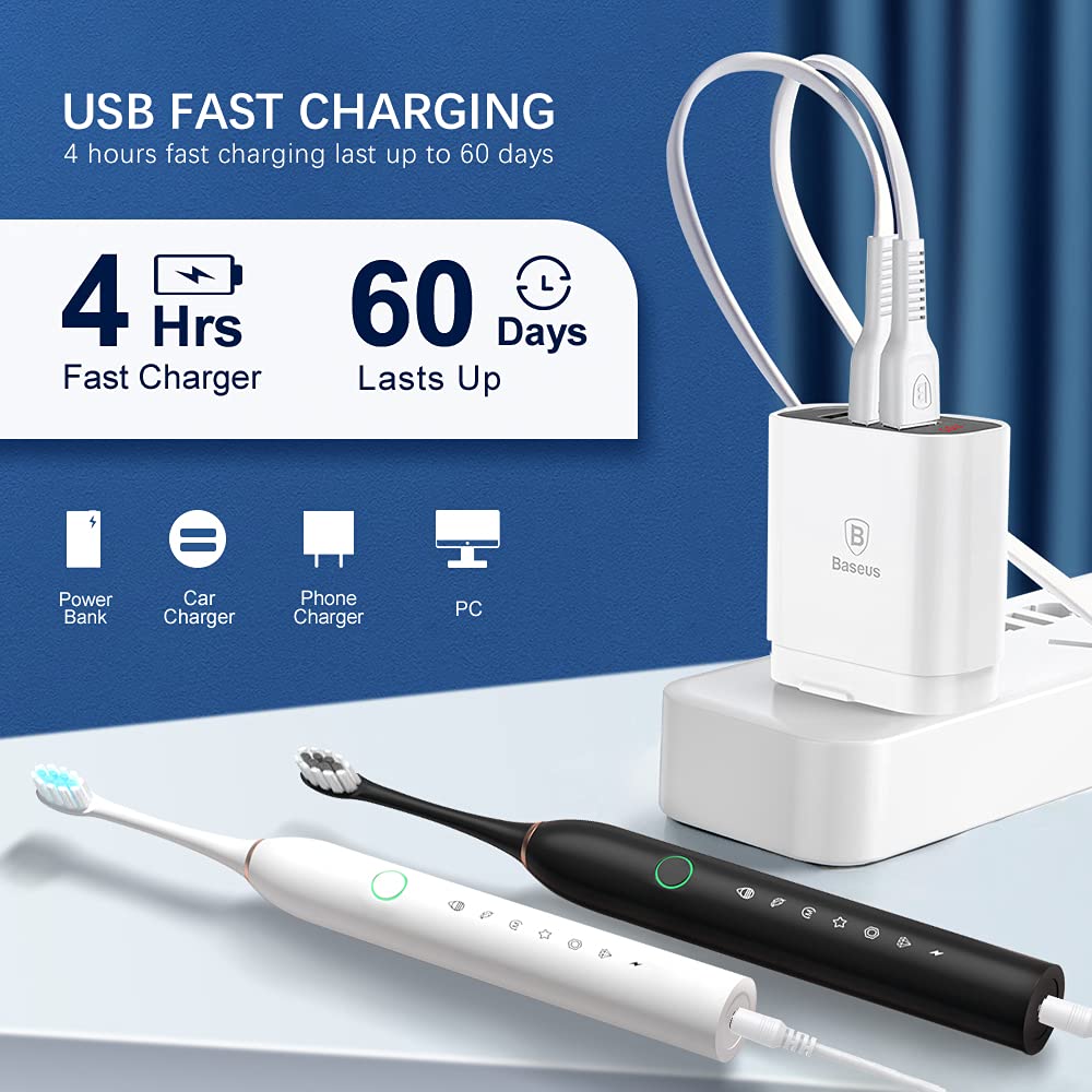 2 Pack Rechargeable Electric Toothbrushes with 8 Brush Heads P707