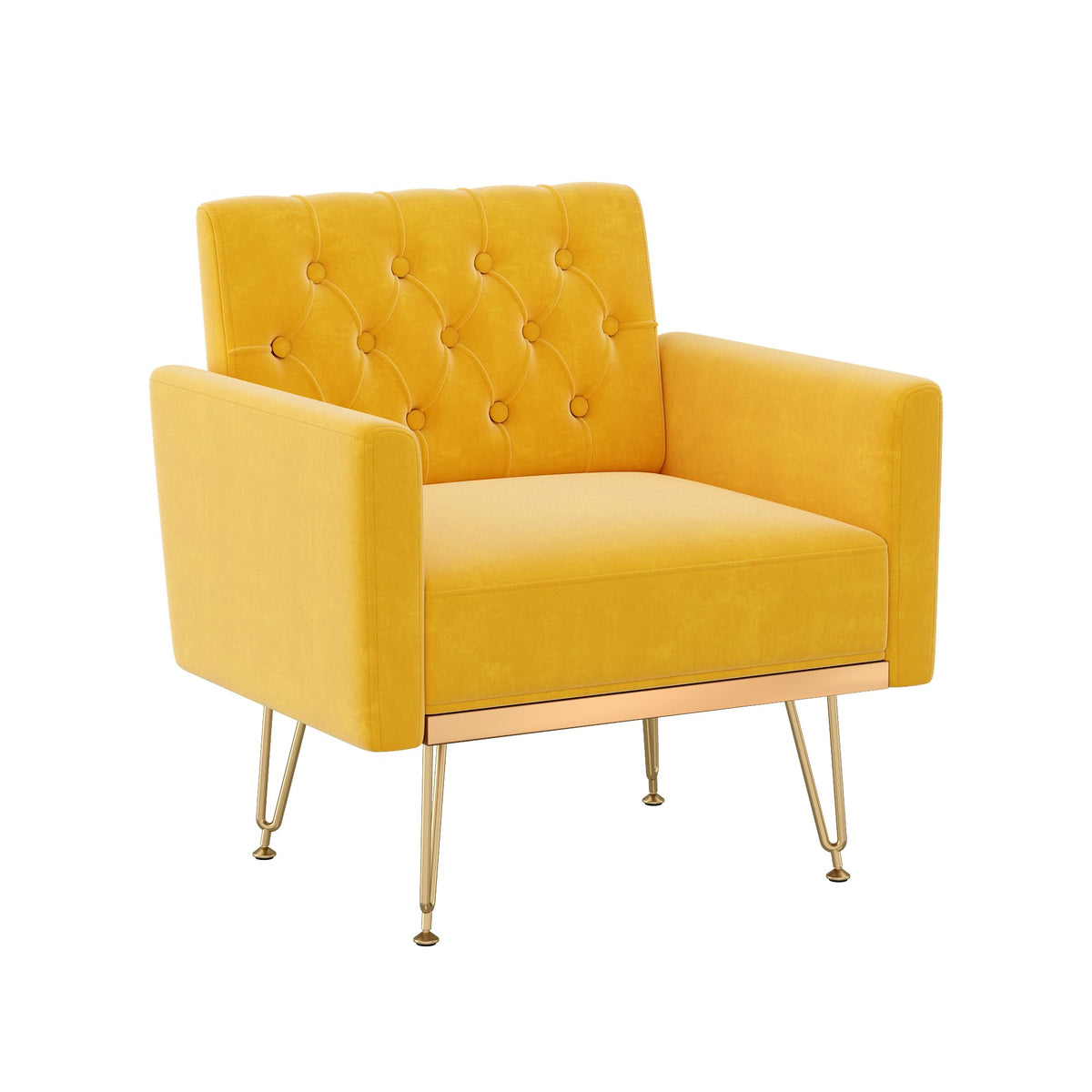 Orange-Yellow Velvet Single Sofa Chair with Gold Metal Legs U6900