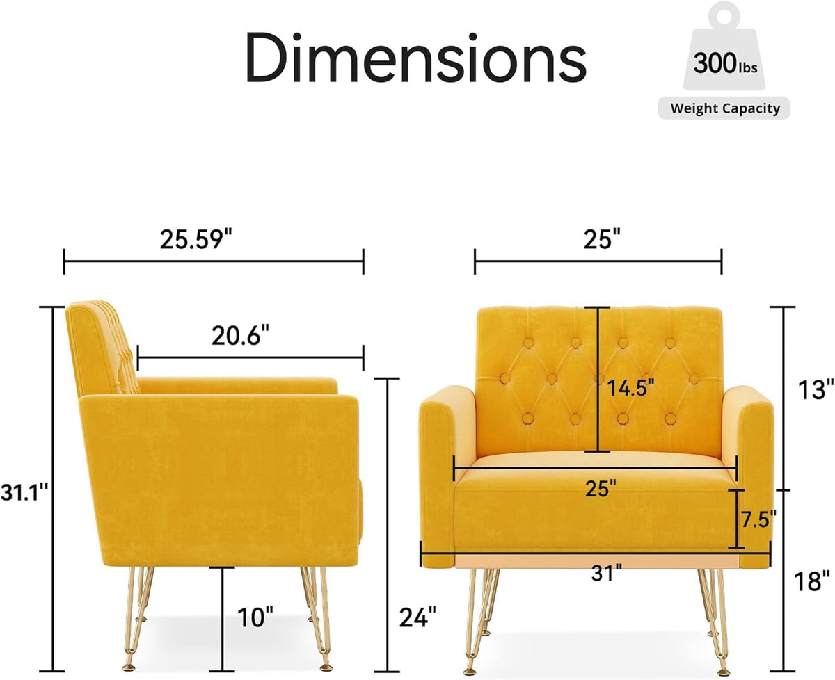 Orange-Yellow Velvet Single Sofa Chair with Gold Metal Legs U6900