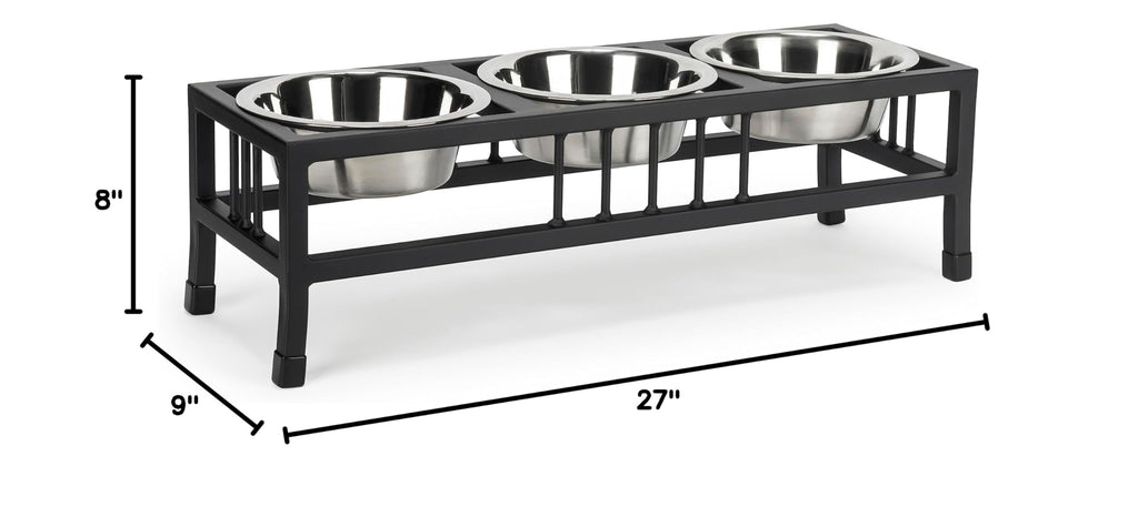 Black 3 Bowl Metal Raised Pet Feeder M539738
