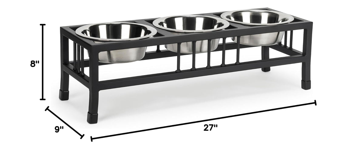 Black 3 Bowl Metal Raised Pet Feeder M539738