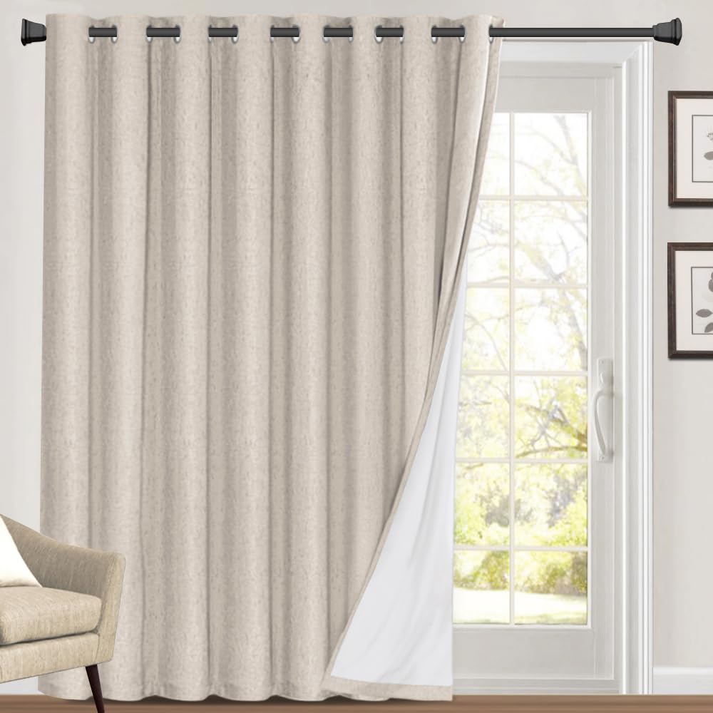 Blackout Curtains 84 Inches Long Faux Linen Thermal Insulated W100 X L84 Inch V803