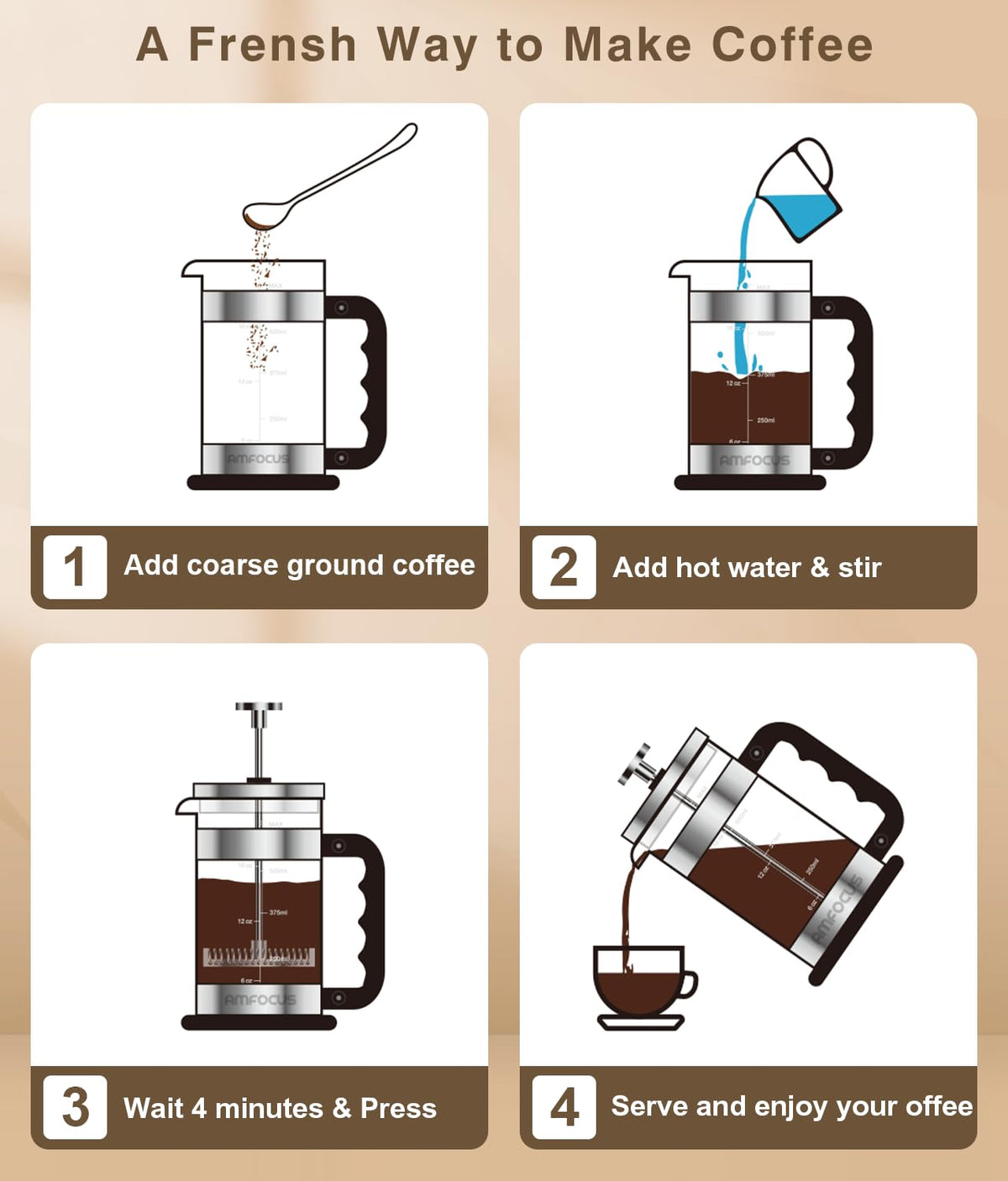French Press Coffee Maker 21OZ Borosilicate Glass O9149