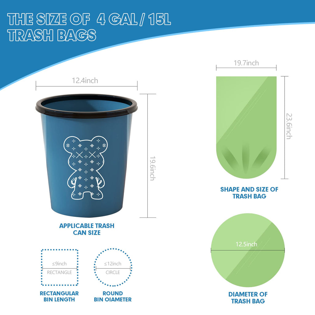 4 Gallon Biodegradable Extra Thick Small Trash Bags J5425