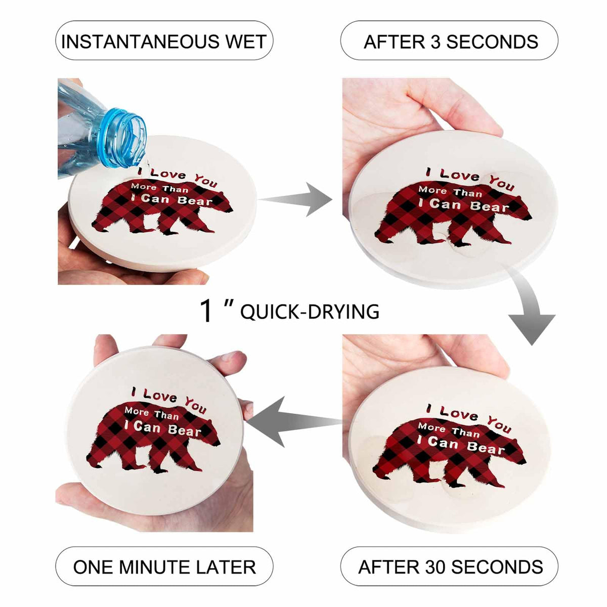 Christmas Bear Ceramic Coasters Set of 6 with Holder A34501