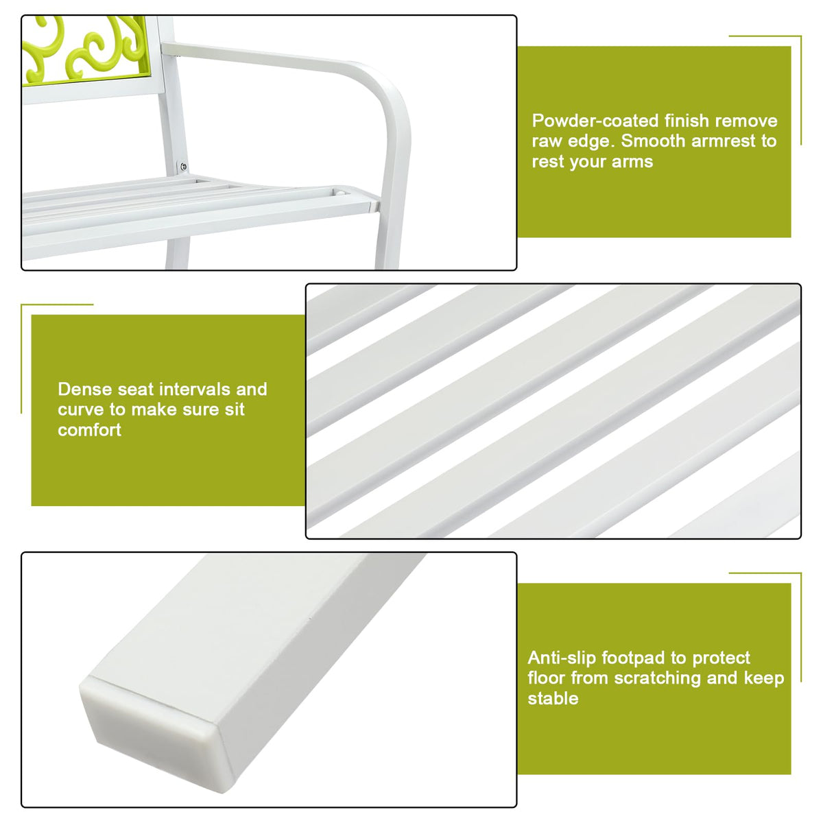47in Weatherproof Metal Outdoor Bench with Back and Armrests D391