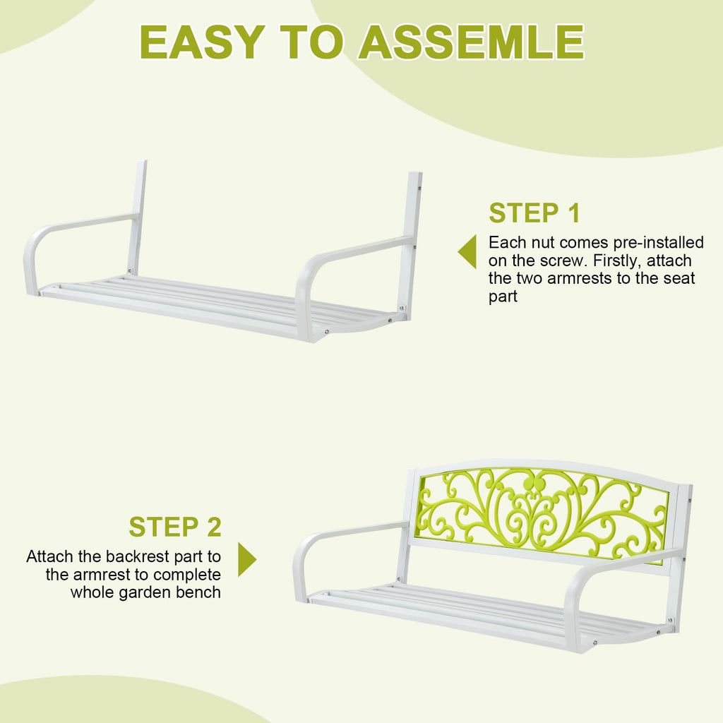 47in Weatherproof Metal Outdoor Bench with Back and Armrests D391