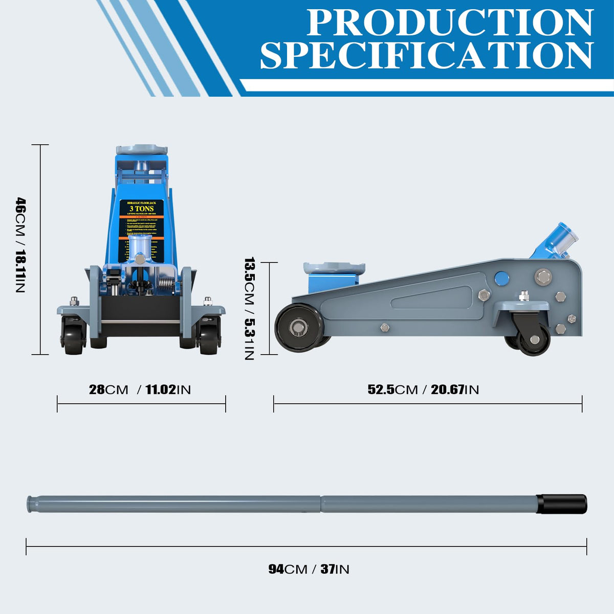 3 Ton Carbon Steel Floor Jack with Wheels S637