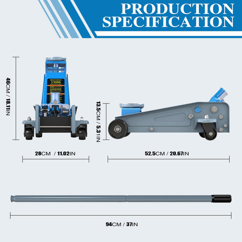 3 Ton Carbon Steel Floor Jack with Wheels S637