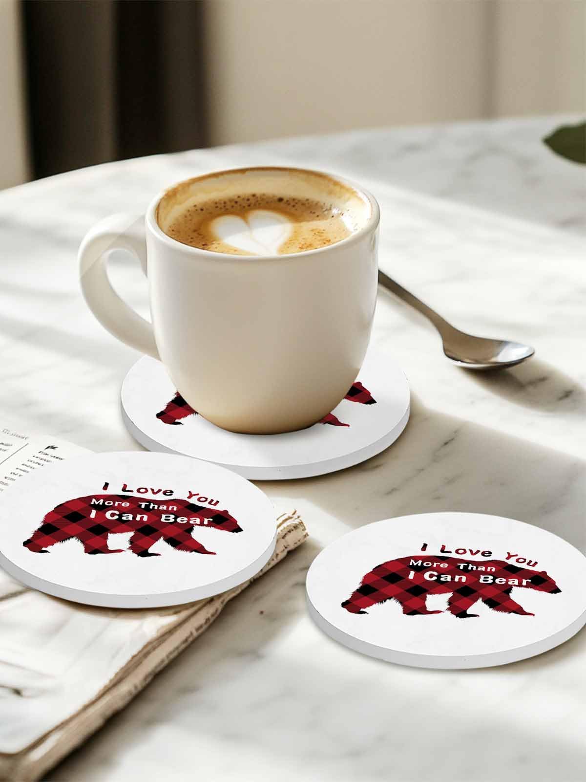 Christmas Bear Ceramic Coasters Set of 6 with Holder A34501
