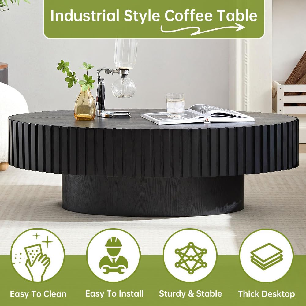 43" Oval Black Fluted Coffee Table E373743