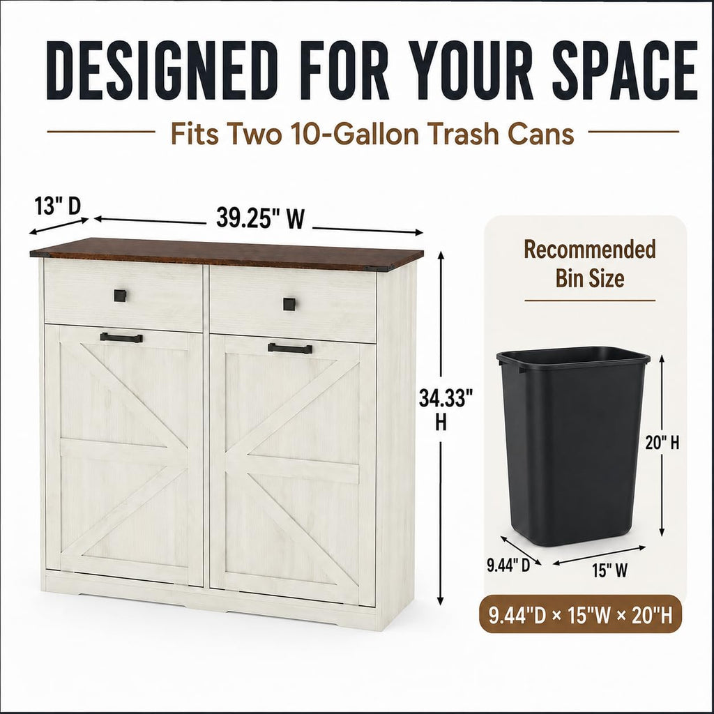 White Double Tilt Out Trash Cabinet B6705