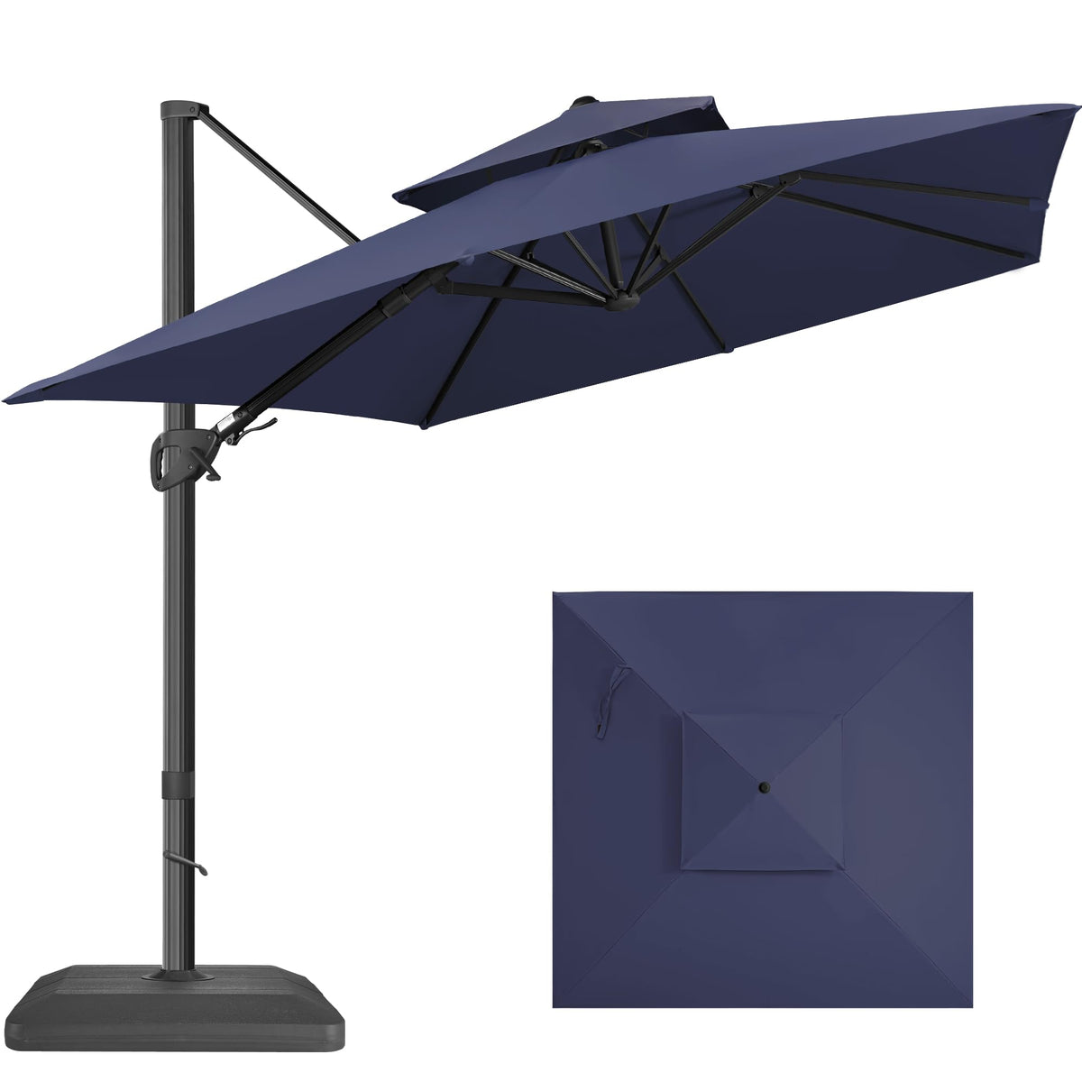 10x10 FT Square Navy Blue Cantilever Patio Umbrella R574729