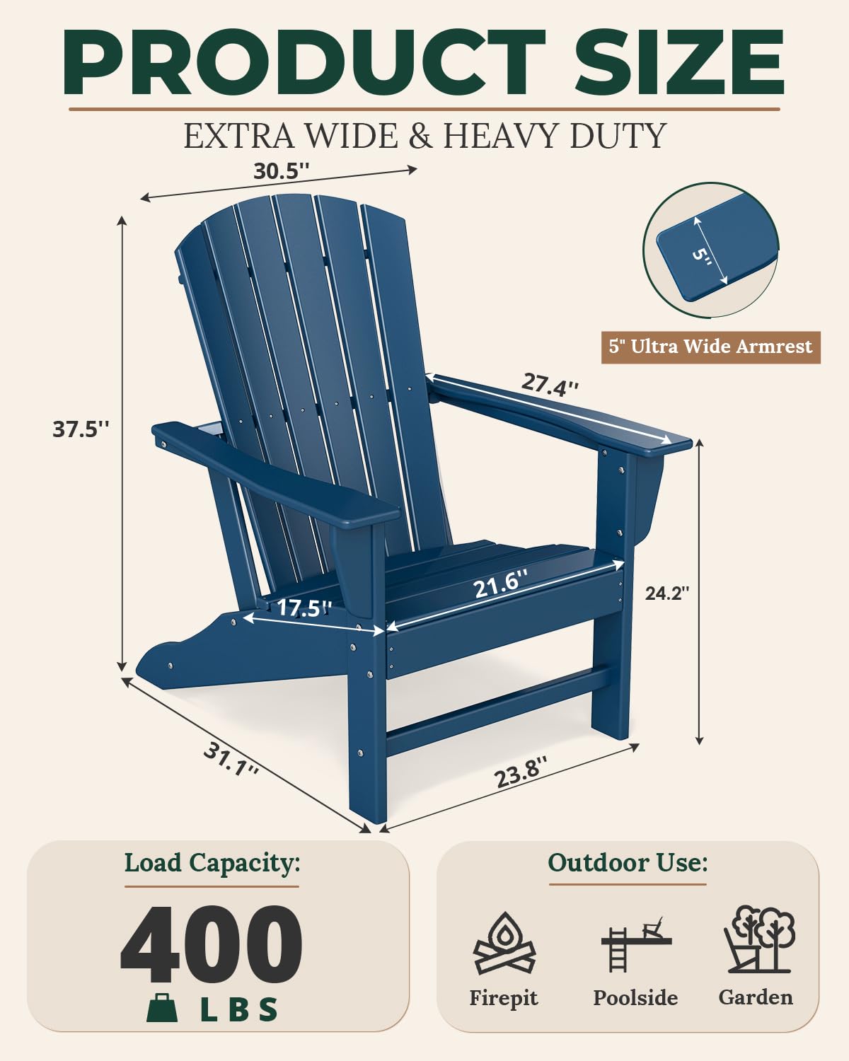 Oversized Adirondack Chairs Set of 2 Blue C67168