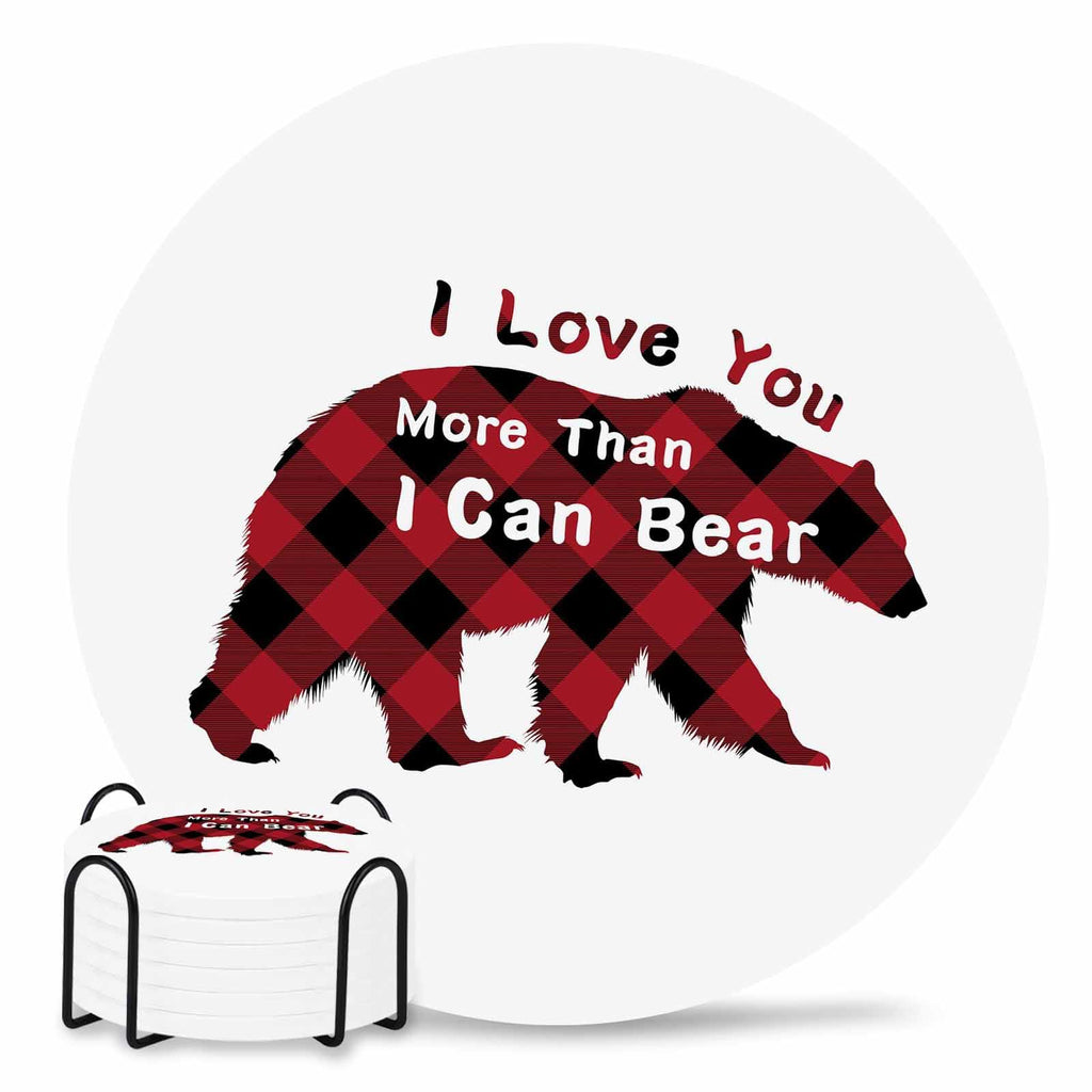Christmas Bear Ceramic Coasters Set of 6 with Holder A34501