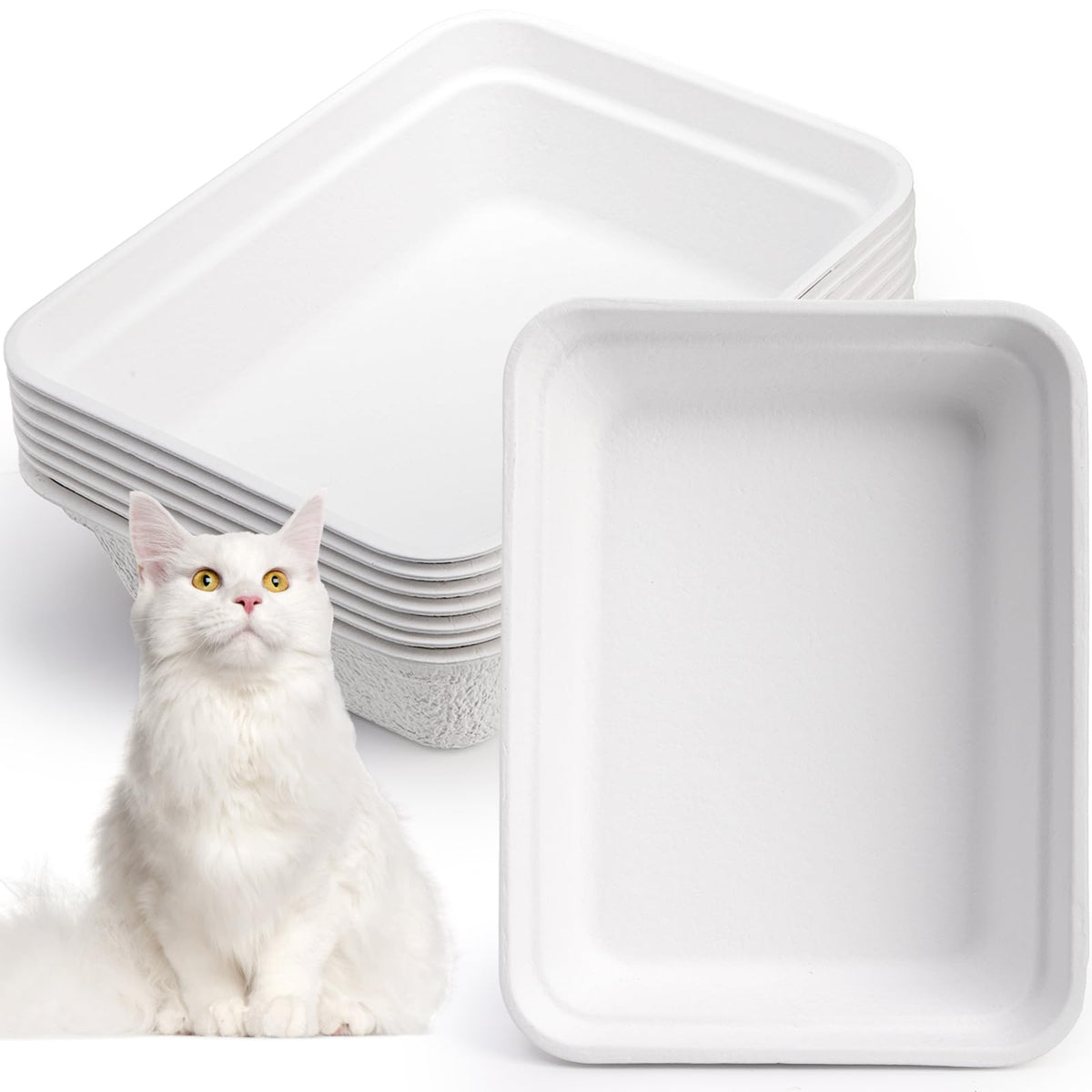 8 Pack White Cardboard Disposable Cat Litter Boxes D364374