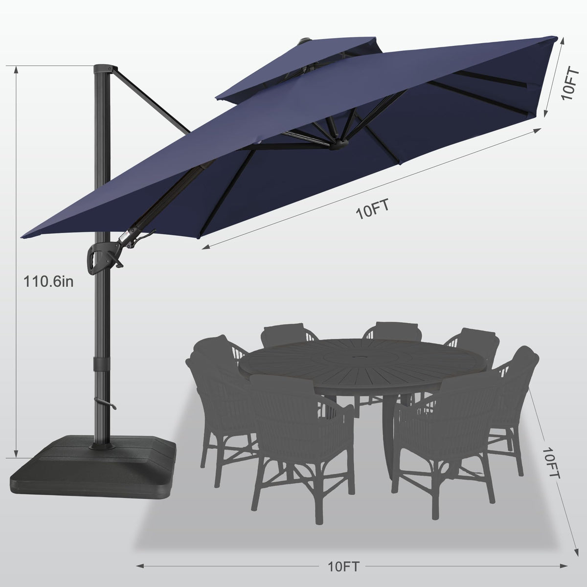 10x10 FT Square Navy Blue Cantilever Patio Umbrella R574729