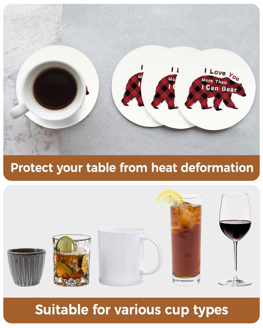 Christmas Bear Ceramic Coasters Set of 6 with Holder A34501
