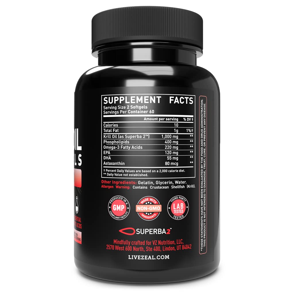 Krill Oil 1000mg 120 Softgels Omega 3 Supplement with EPA DHA Astaxanthin M64647