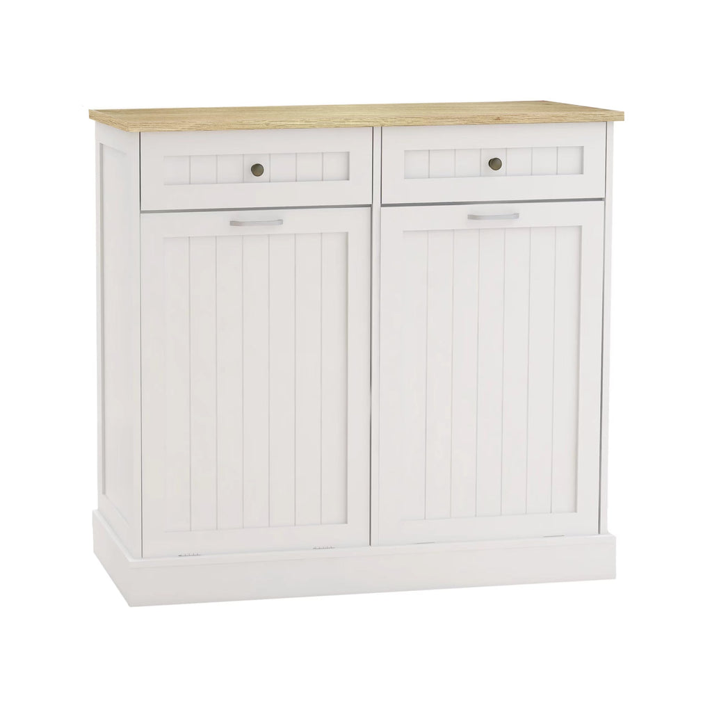 White 2x10 Gallon Solid Wood Trash Cabinet B37834