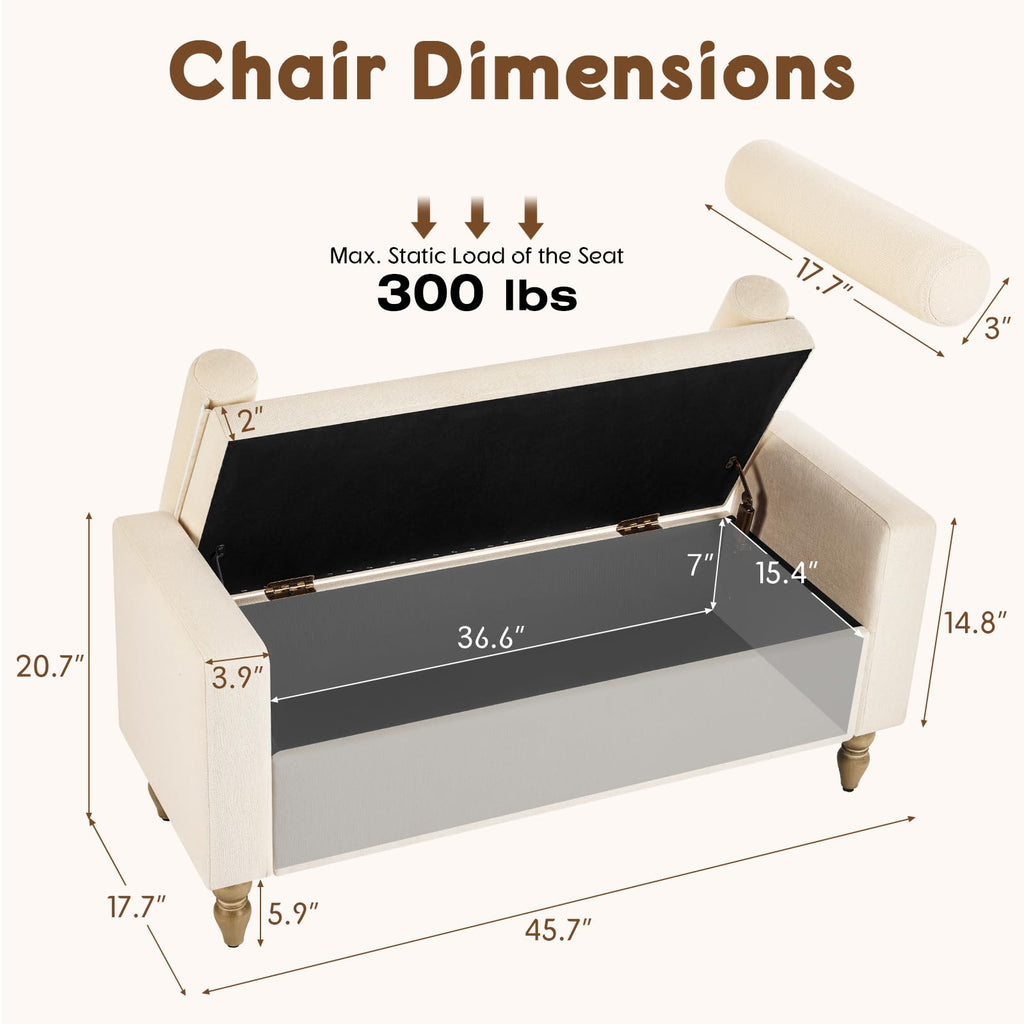 Beige Linen Storage Ottoman Bench N861