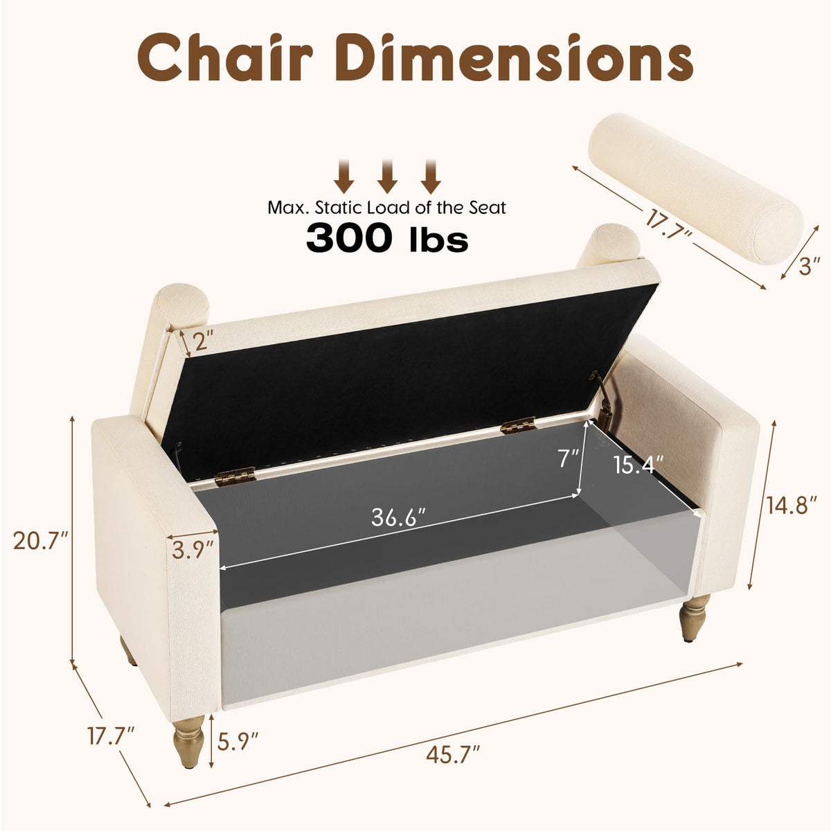 Beige Linen Storage Ottoman Bench N861