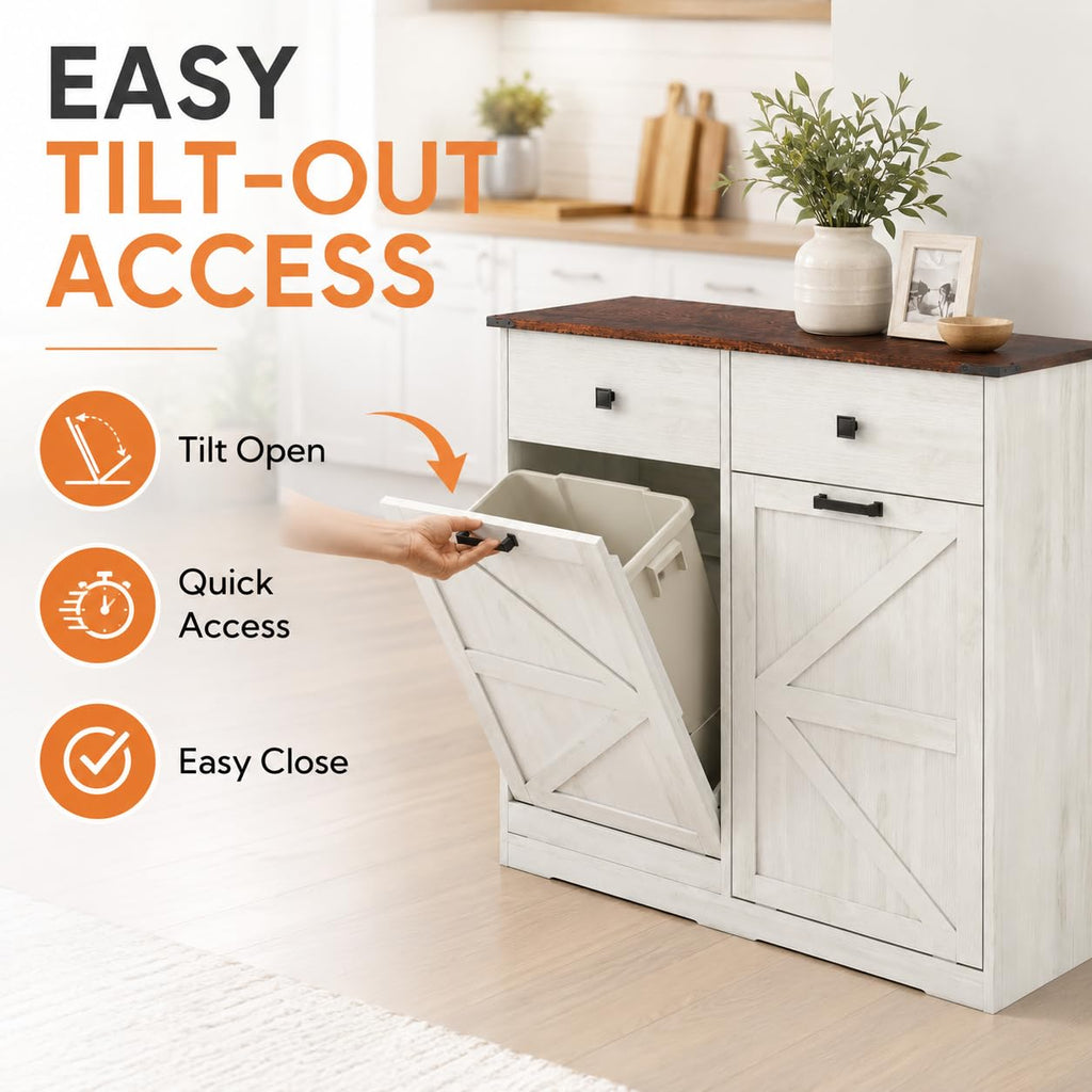 White Double Tilt Out Trash Cabinet B6705