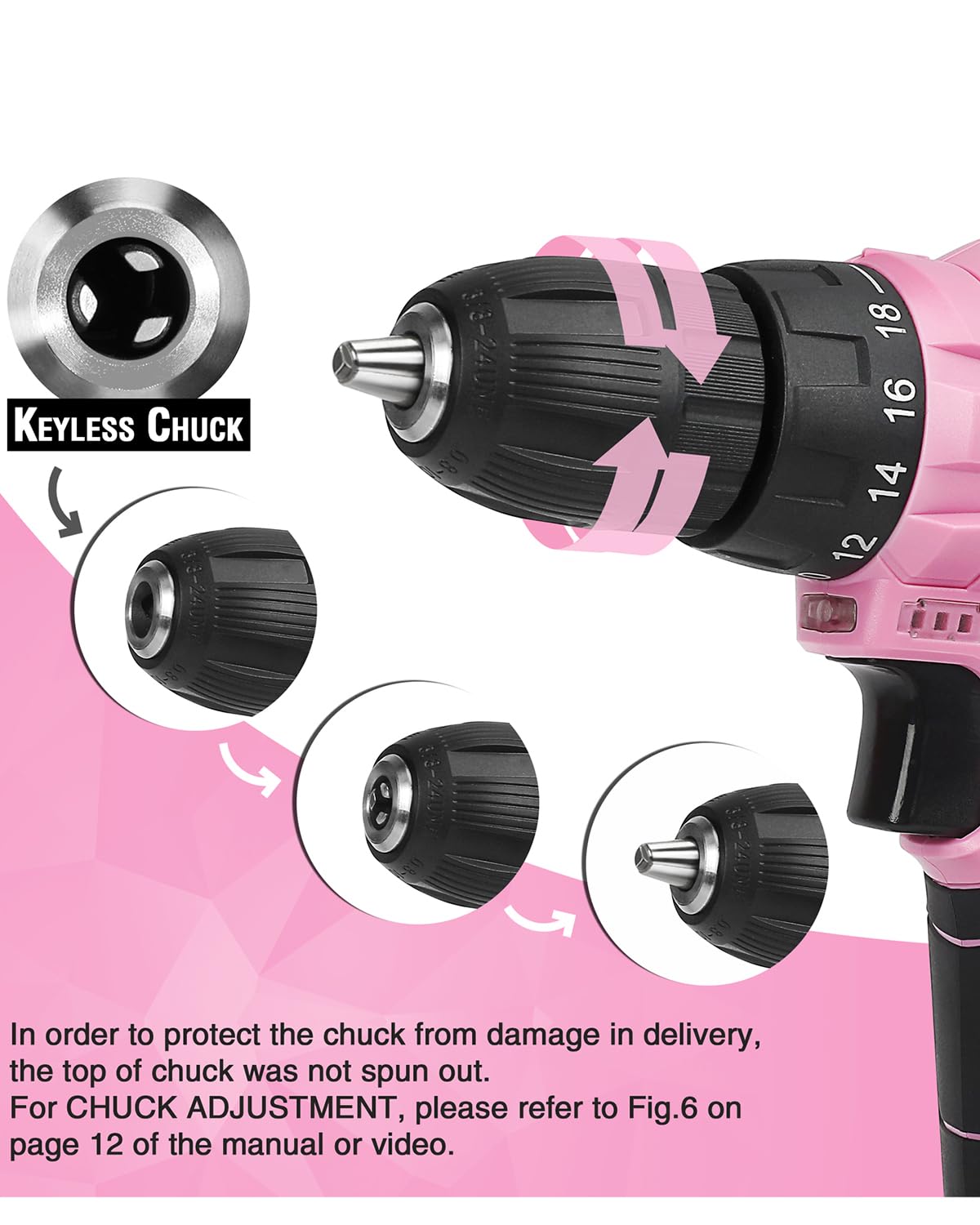 Pink Cordless Drill Driver Set S750
