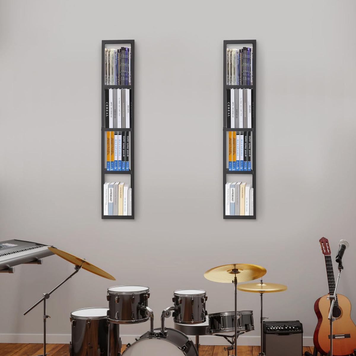 Black 2 Pcs 34Inch Metal Media Storage Rack E9533