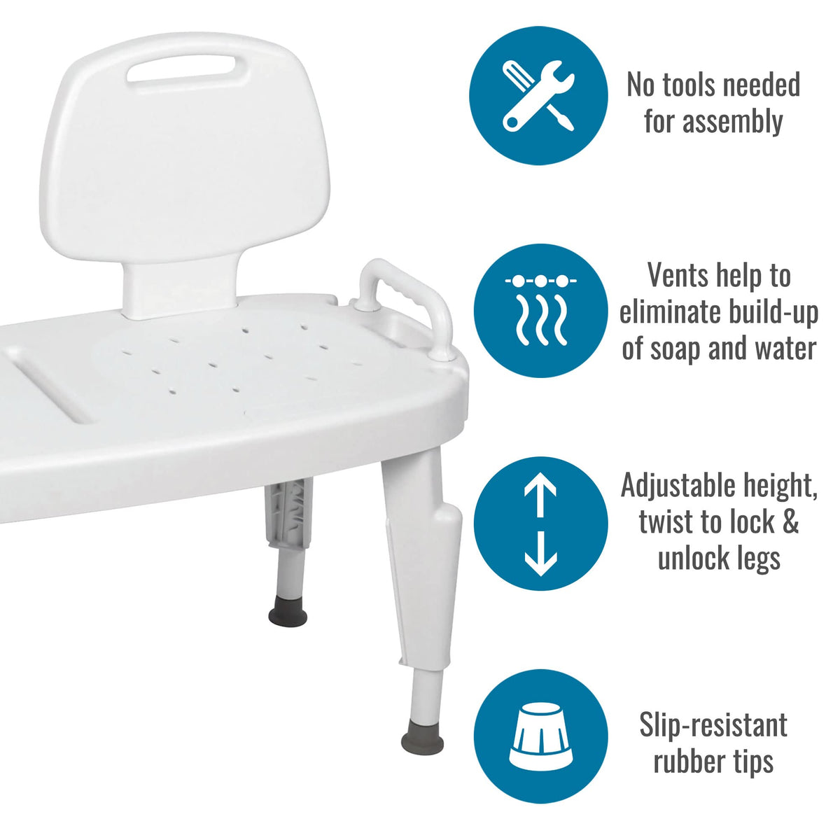 Universal Transfer Bench for Bathtubs & Showers, 350lb Weight Capacity, Adjustable Legs Q8189