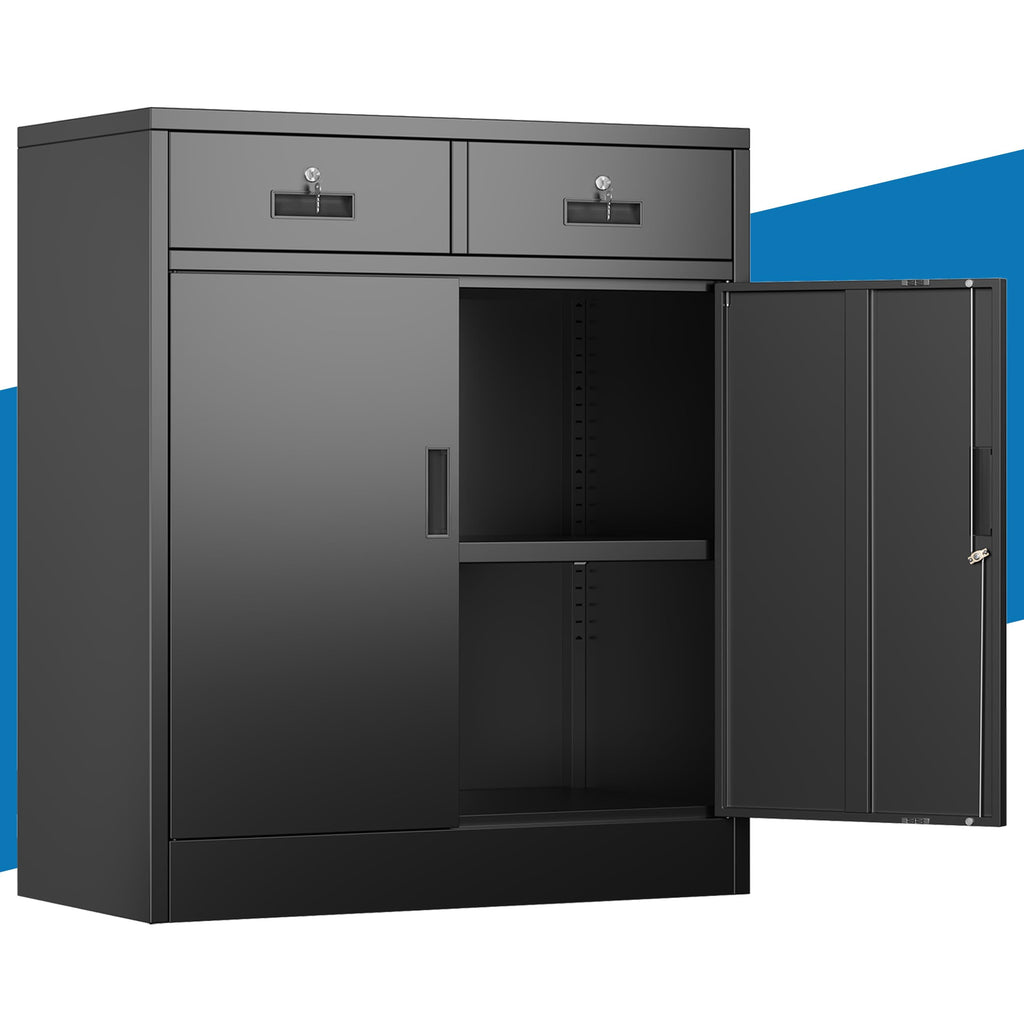Metal Storage Cabinet with 2 Drawers & Shelves F233