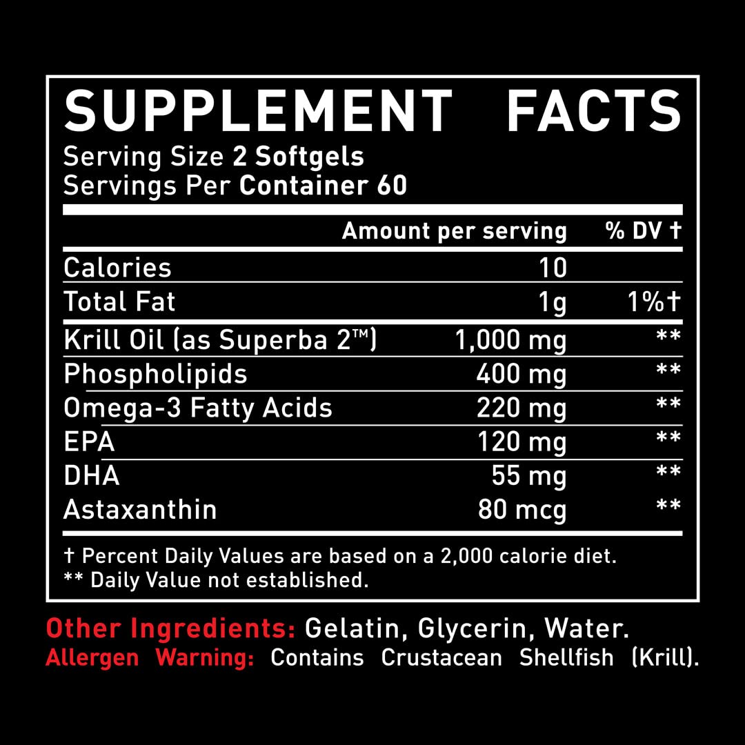 Krill Oil 1000mg 120 Softgels Omega 3 Supplement with EPA DHA Astaxanthin M64647