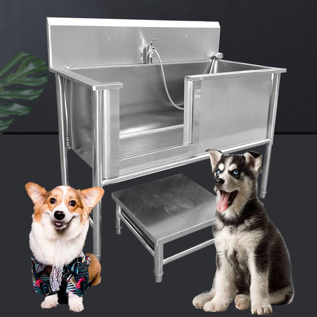 53'' Stainless Steel Pet Grooming Tub with Walk-in Stairs Z905293