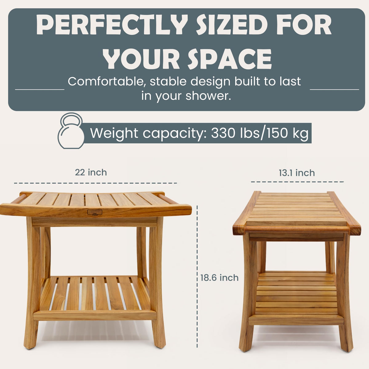 22-Inch Teak Shower Bench with Storage Shelf U9283