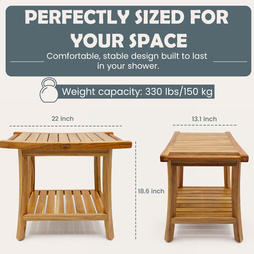 22-Inch Teak Shower Bench with Storage Shelf U9283