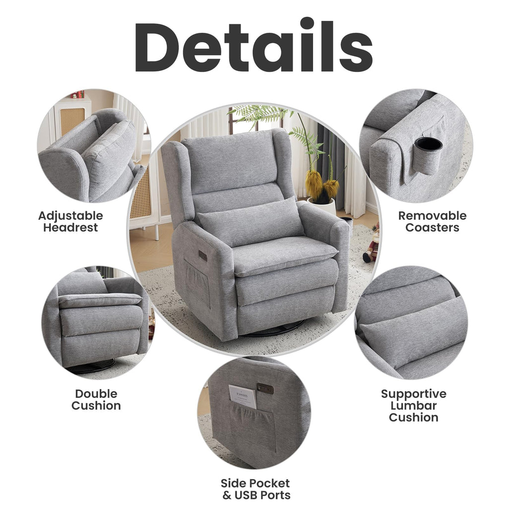 Oversized Swivel Rocker Recliner with Adjustable Headrest T821