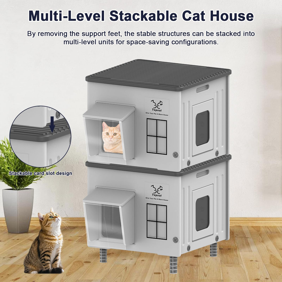 Heated Cat House with Safety Escape Doors and Heating Pads Y61795