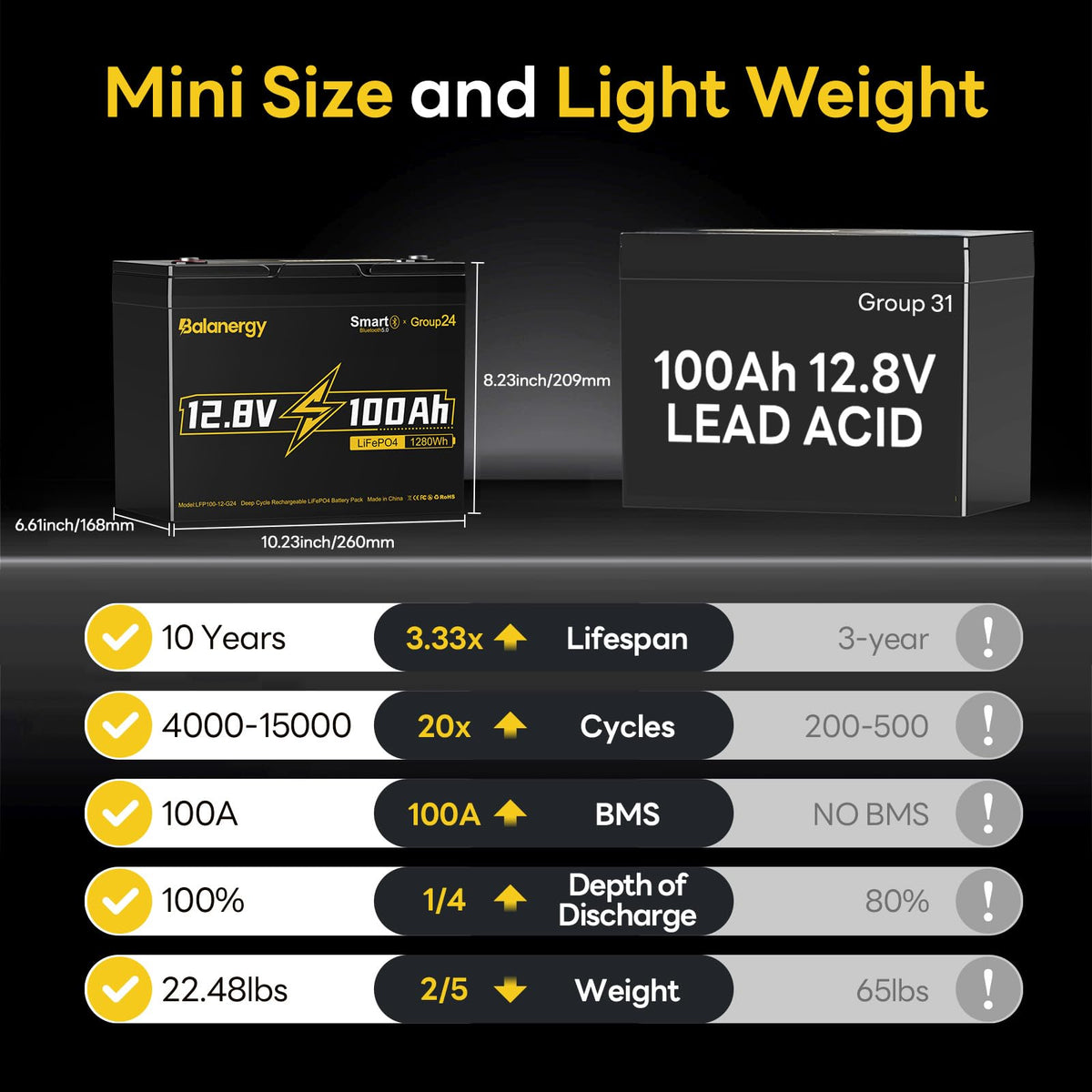 12V 100Ah LiFePO4 Lithium Battery with 100A BMS O6751