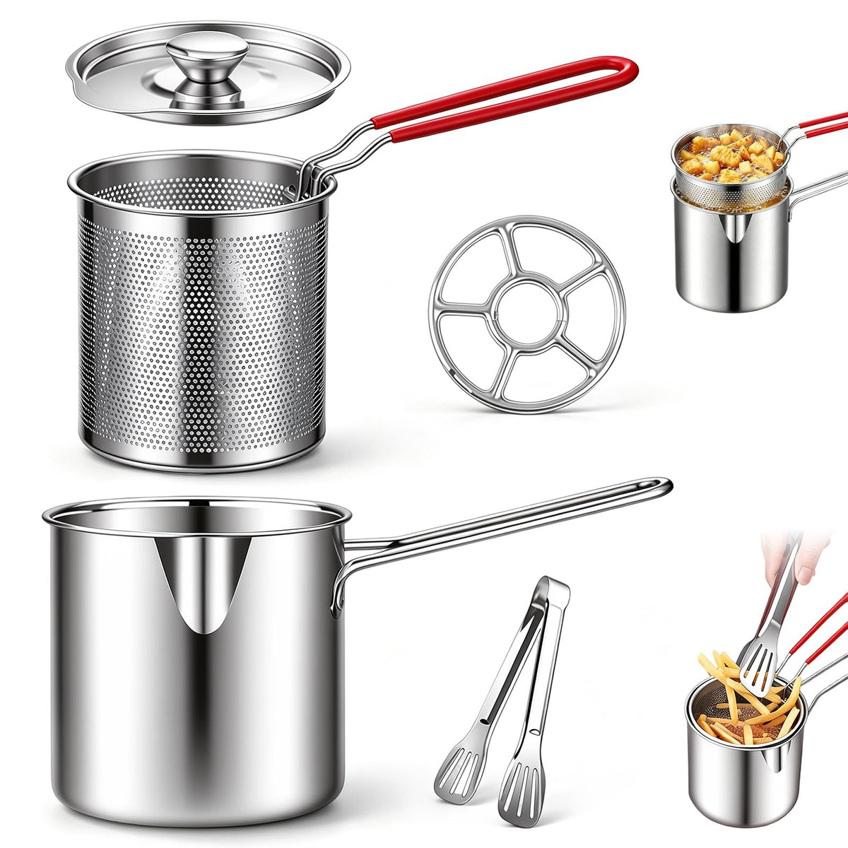 Stainless Steel Pot with Draining Basket, Five Piece Set N146