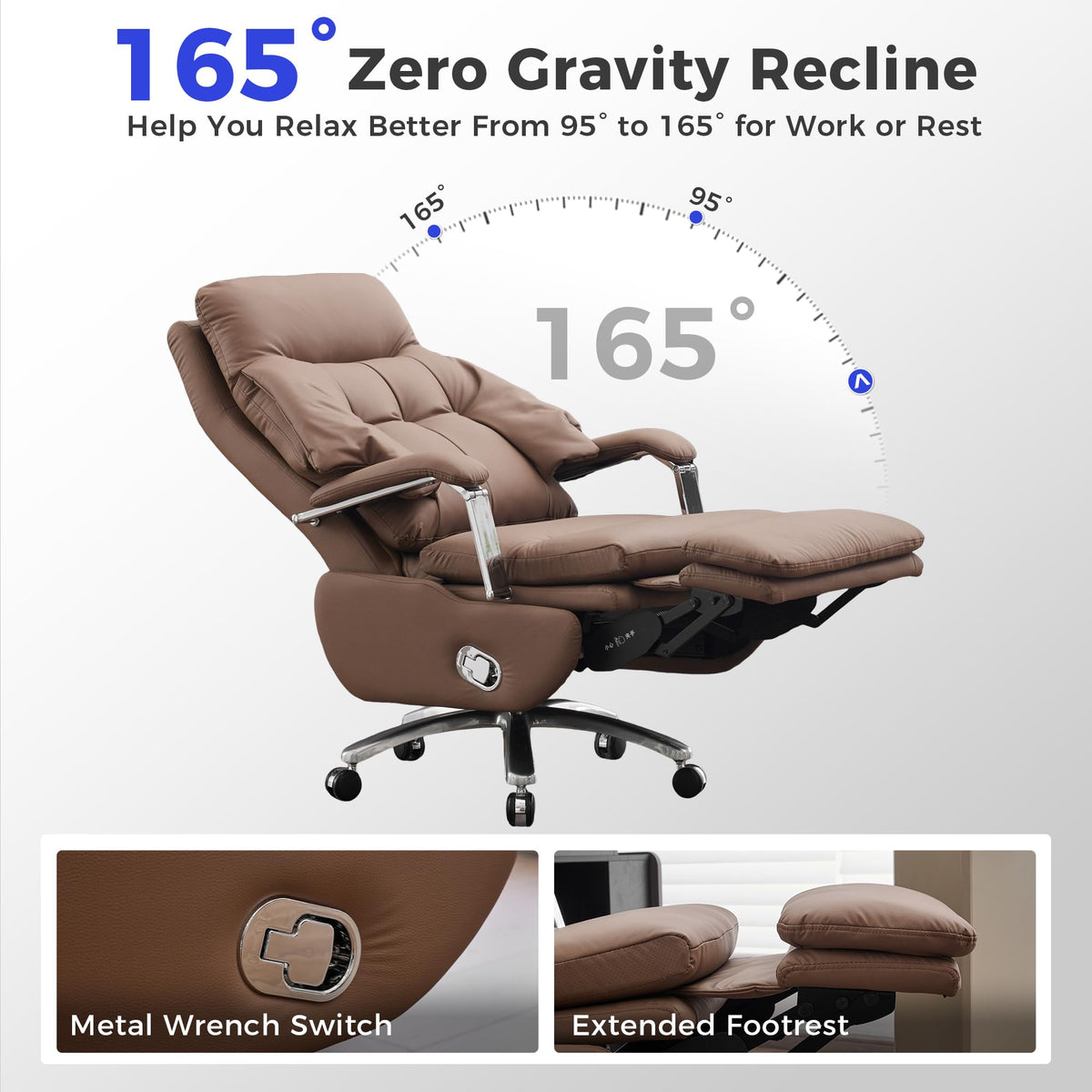 Brown PU Leather Recliner Chair with Footrest 400LBS M573