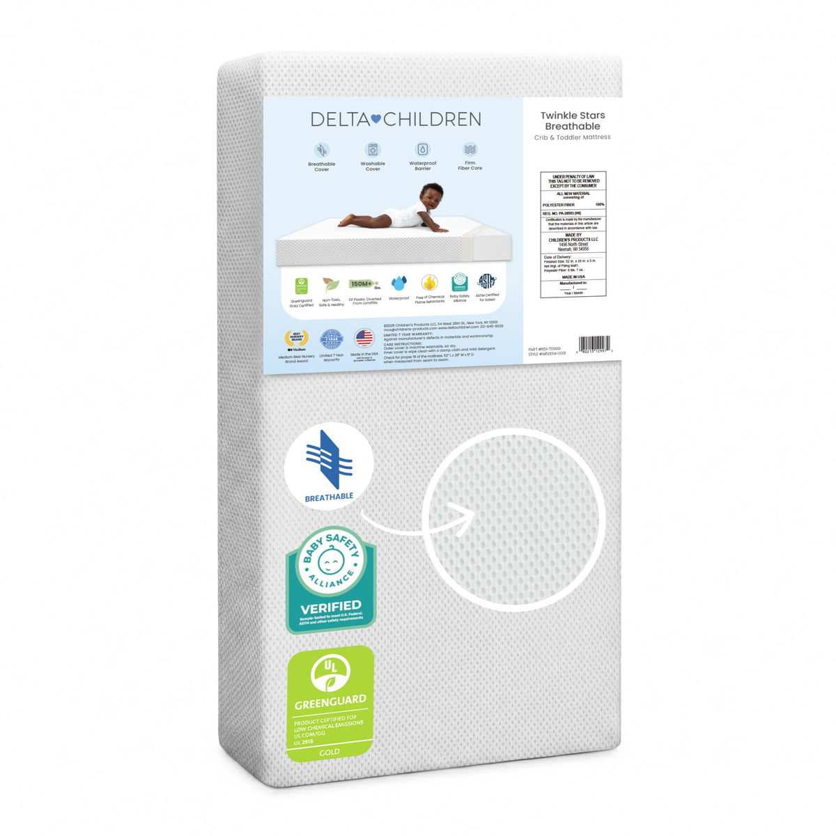 White Crib and Toddler Mattress with Removable Machine-Washable Cover A1319