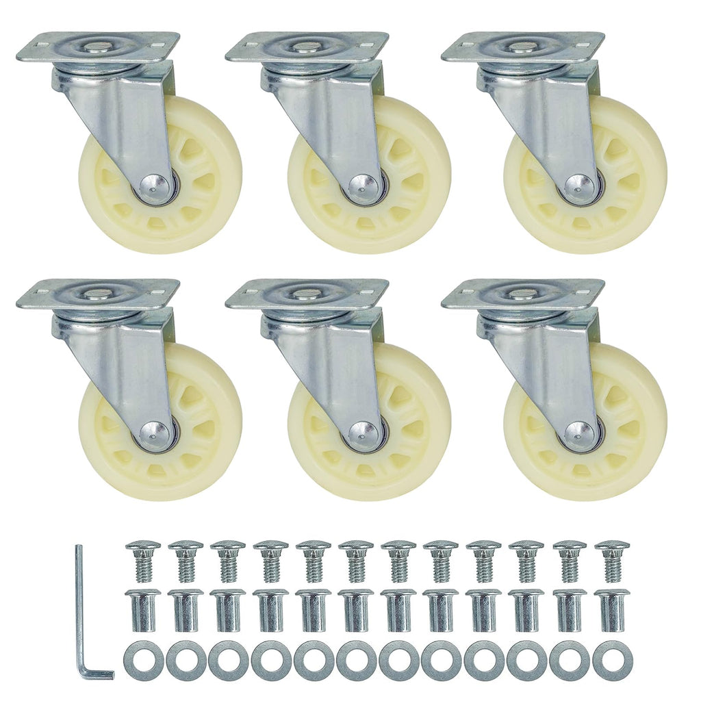 Nylon Caster Wheels with Dual Bearings, Pack of 6 H855