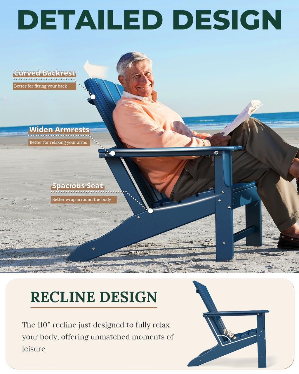 Oversized Adirondack Chairs Set of 2 Blue C67168
