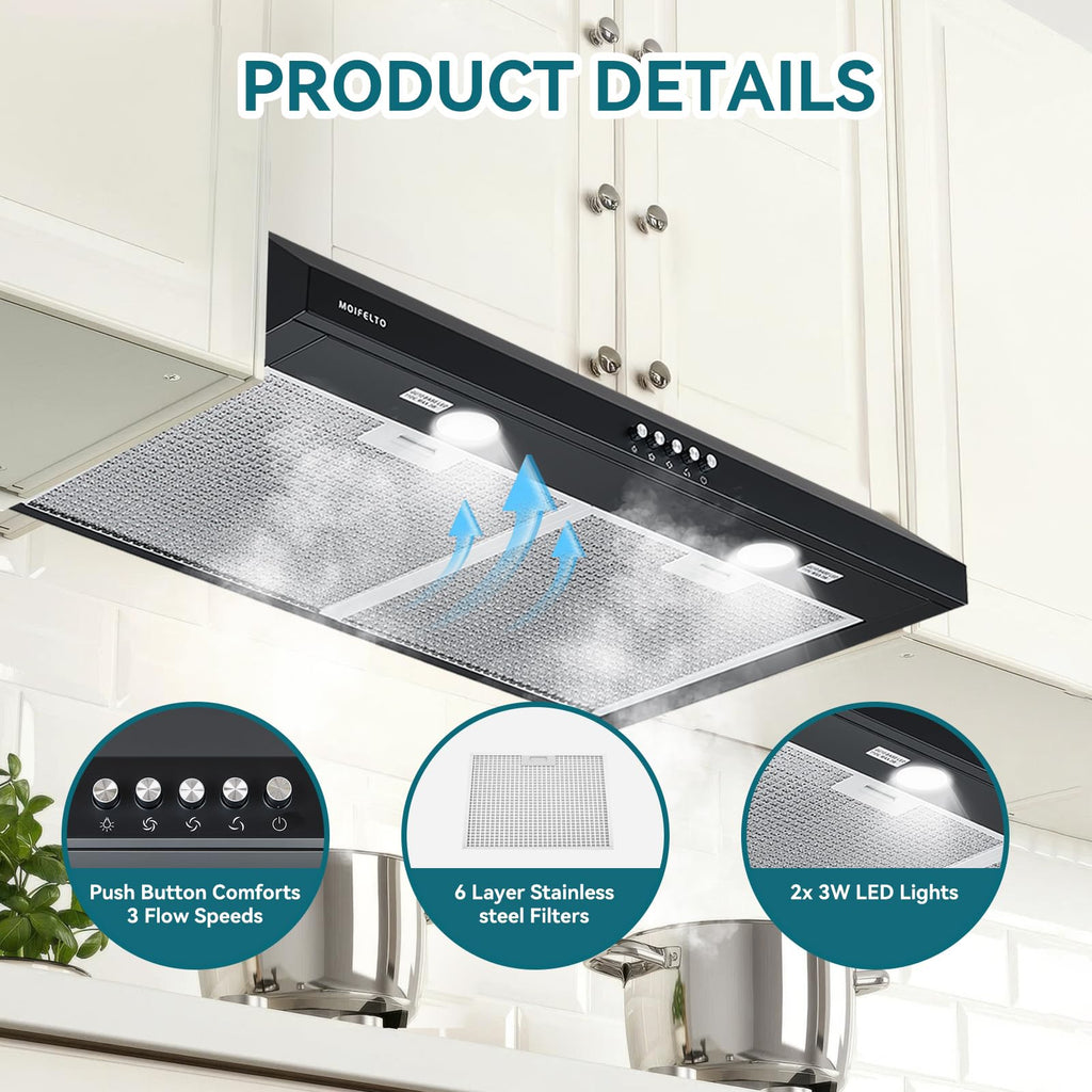 30" Black Under Cabinet Range Hood T46605